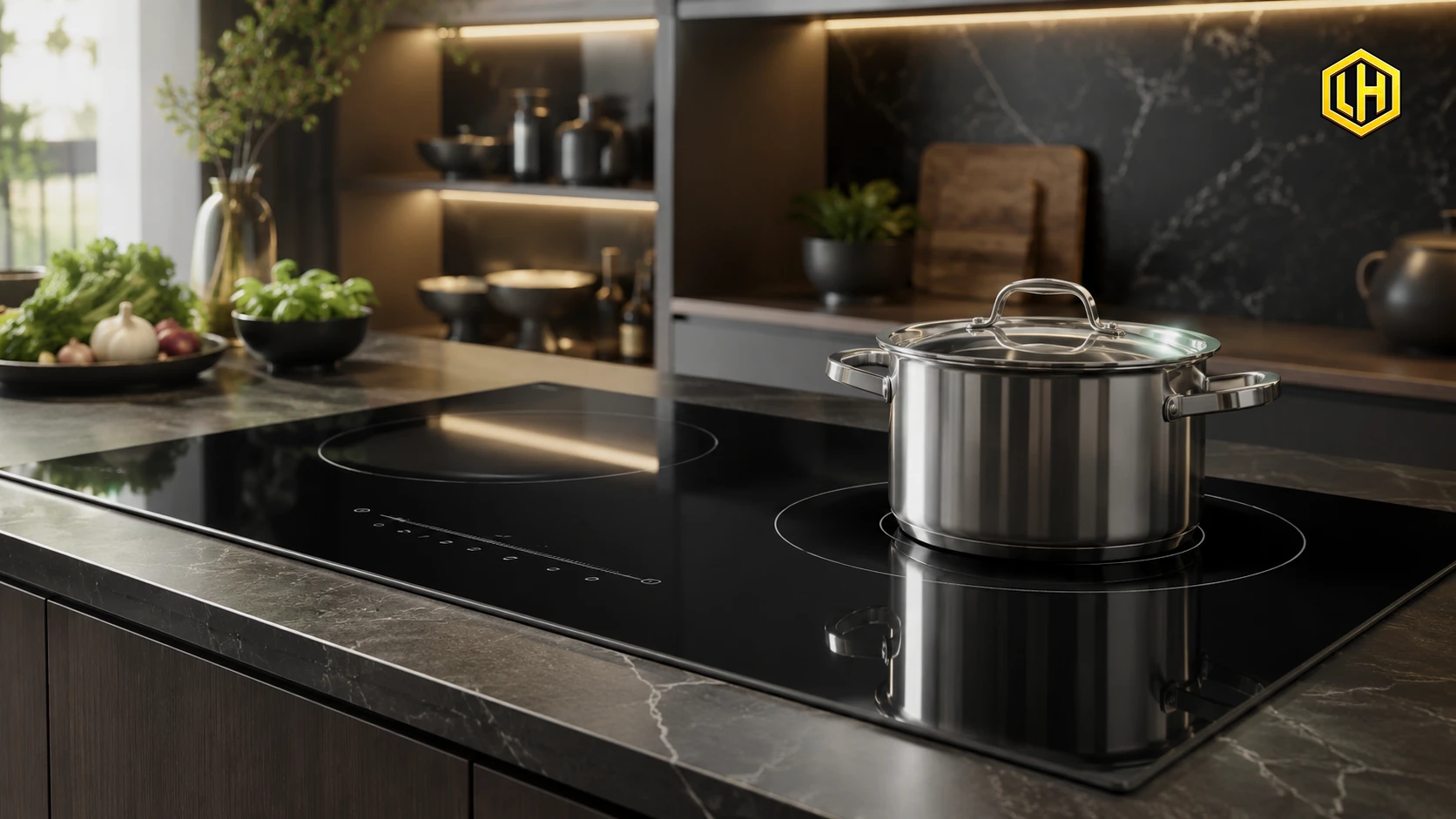 Bếp từ mặt kính bền ít trầy xước trong không gian bếp hiện đại