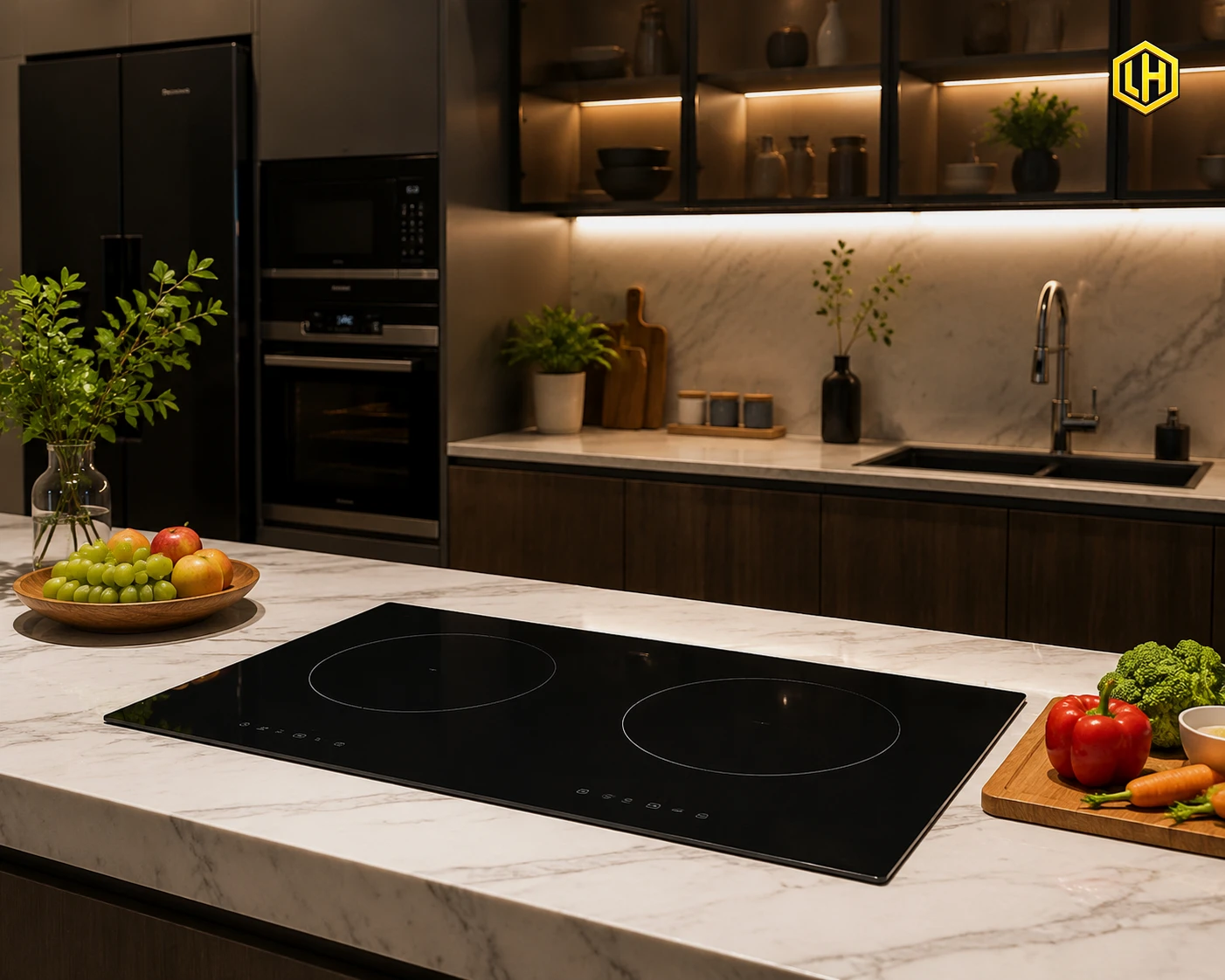 Bếp từ đôi lắp âm sang trọng cho không gian bếp hiện đại
