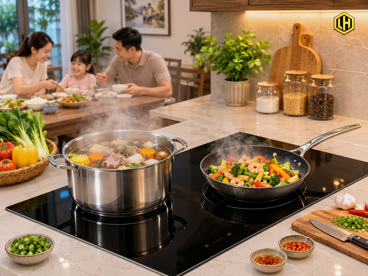 Bếp từ đôi lắp âm sang trọng phù hợp cho gia đình 4 người