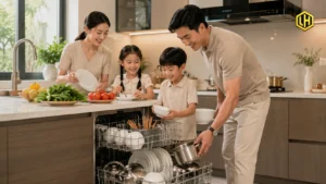 Gia đình 4 người nên chọn máy rửa bát 12-14 bộ để rửa bát đĩa và xoong nồi