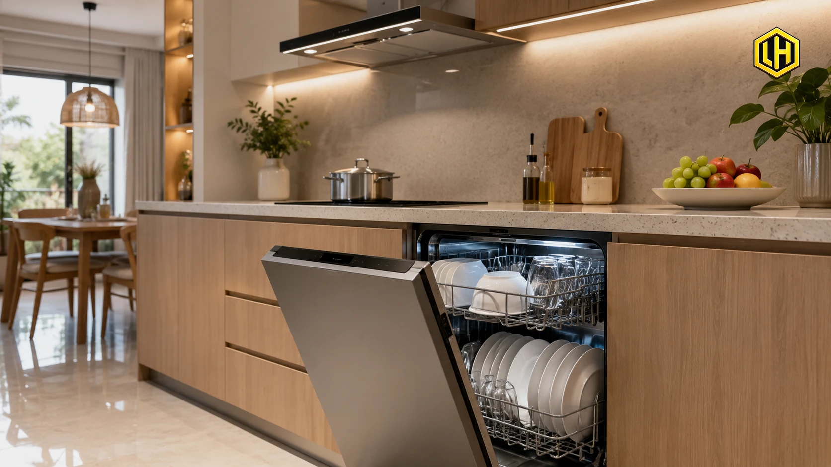 Máy rửa bát tầm 10 triệu trong không gian bếp hiện đại