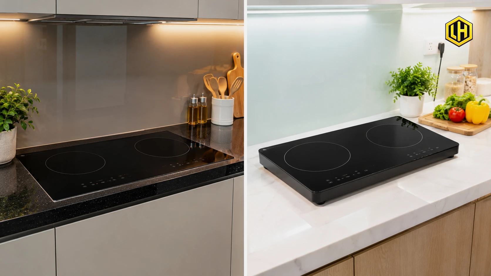 So sánh thiết kế lắp đặt thực tế của bếp từ âm và bếp từ để bàn